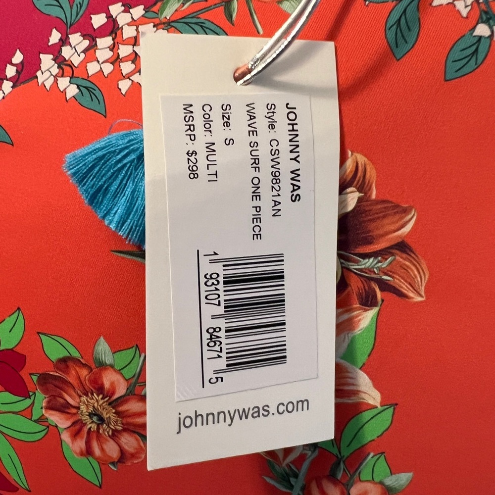 Johnny Was Short-Sleeve Floral One-Piece Swimsuit in Pink & Orange - Picture 6 of 8